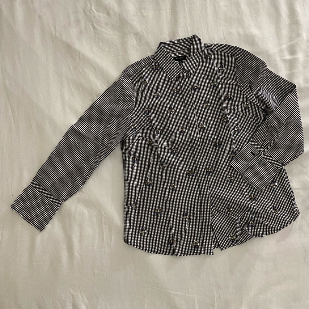 Talbots Black & White Gem Embellished Blouse